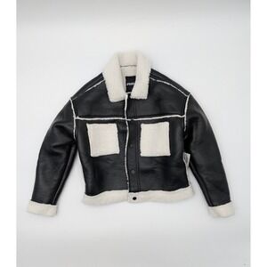 RSQ Kids Black Faux Leather Sherpa Lined Aviator Jacket Size XS